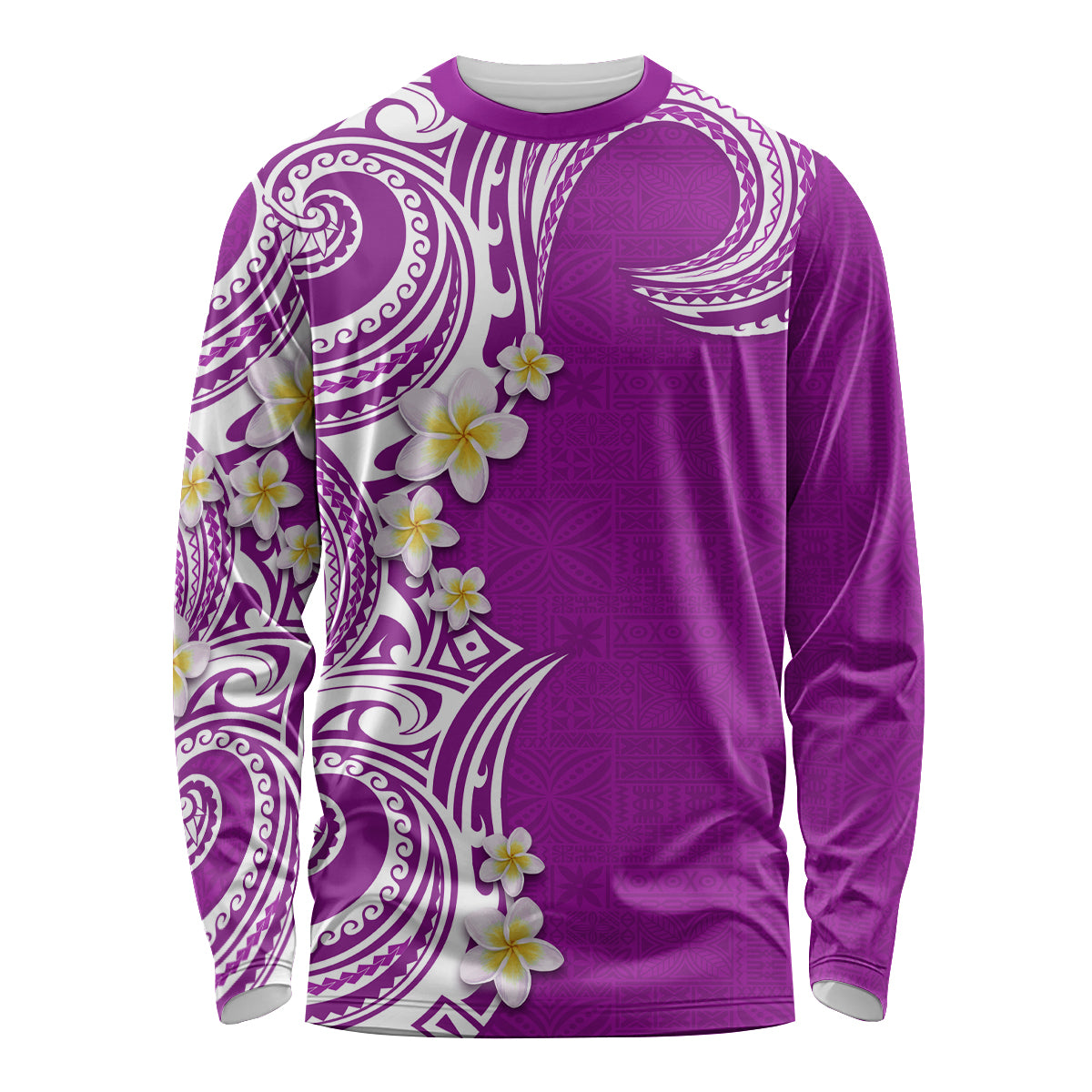 Aloha Polynesian Plumeria Flower Long Sleeve Shirt Purple Color