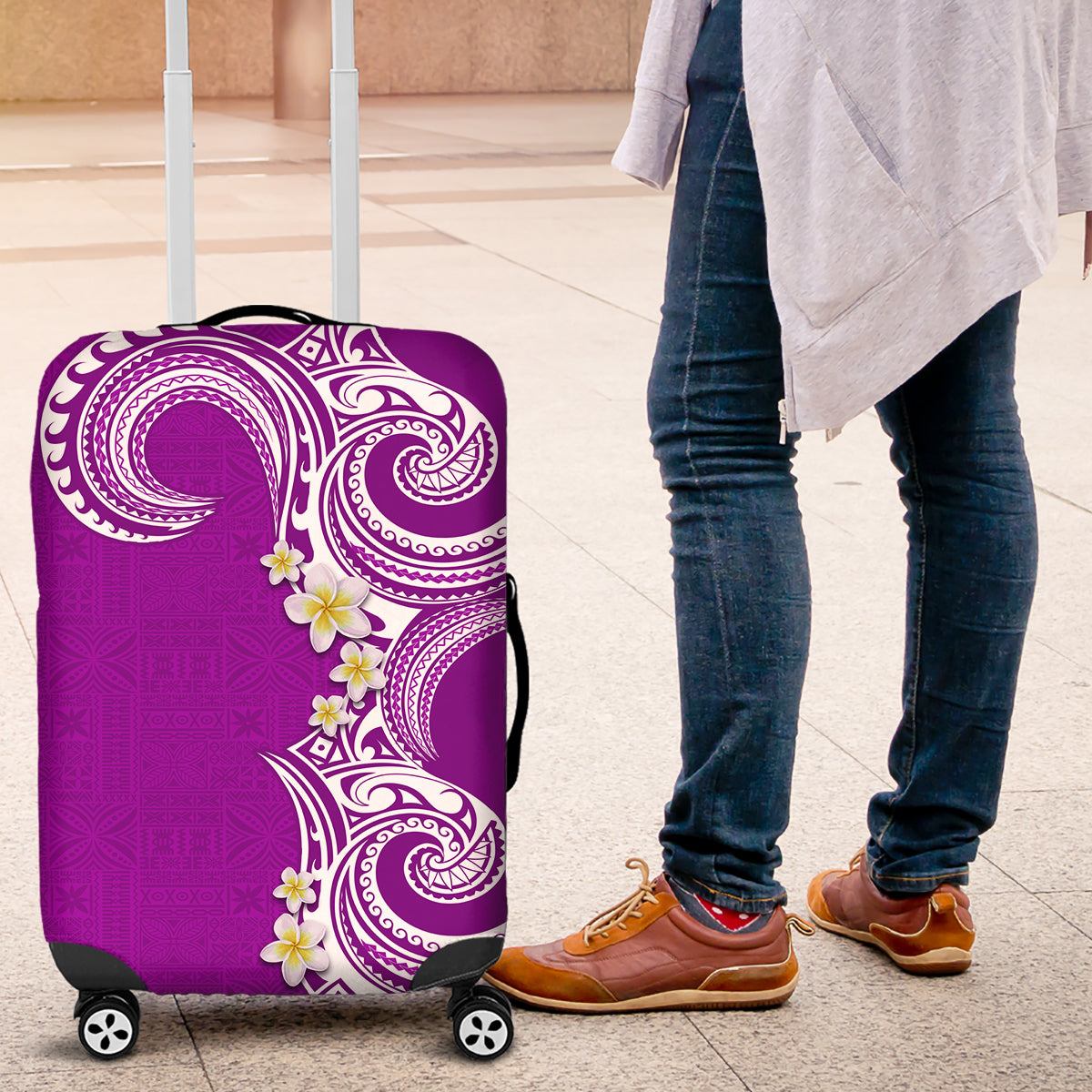 Aloha Polynesian Plumeria Flower Luggage Cover Purple Color LT03 Purple - Polynesian Pride