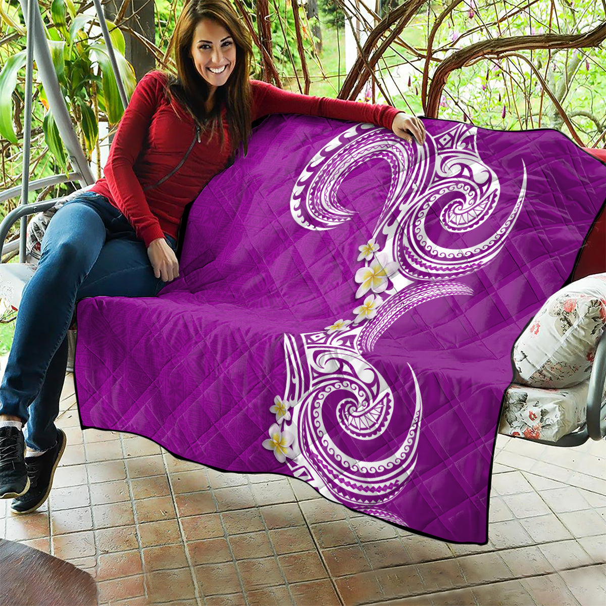 Aloha Polynesian Plumeria Flower Quilt Purple Color