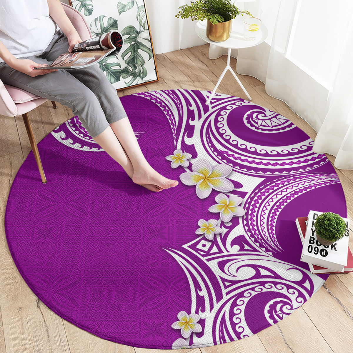 Aloha Polynesian Plumeria Flower Round Carpet Purple Color LT03 - Polynesian Pride