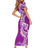 Aloha Polynesian Plumeria Flower Short Sleeve Bodycon Dress Purple Color LT03 - Polynesian Pride