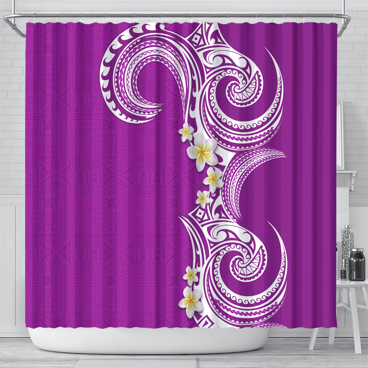Aloha Polynesian Plumeria Flower Shower Curtain Purple Color