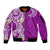 Aloha Polynesian Plumeria Flower Sleeve Zip Bomber Jacket Purple Color