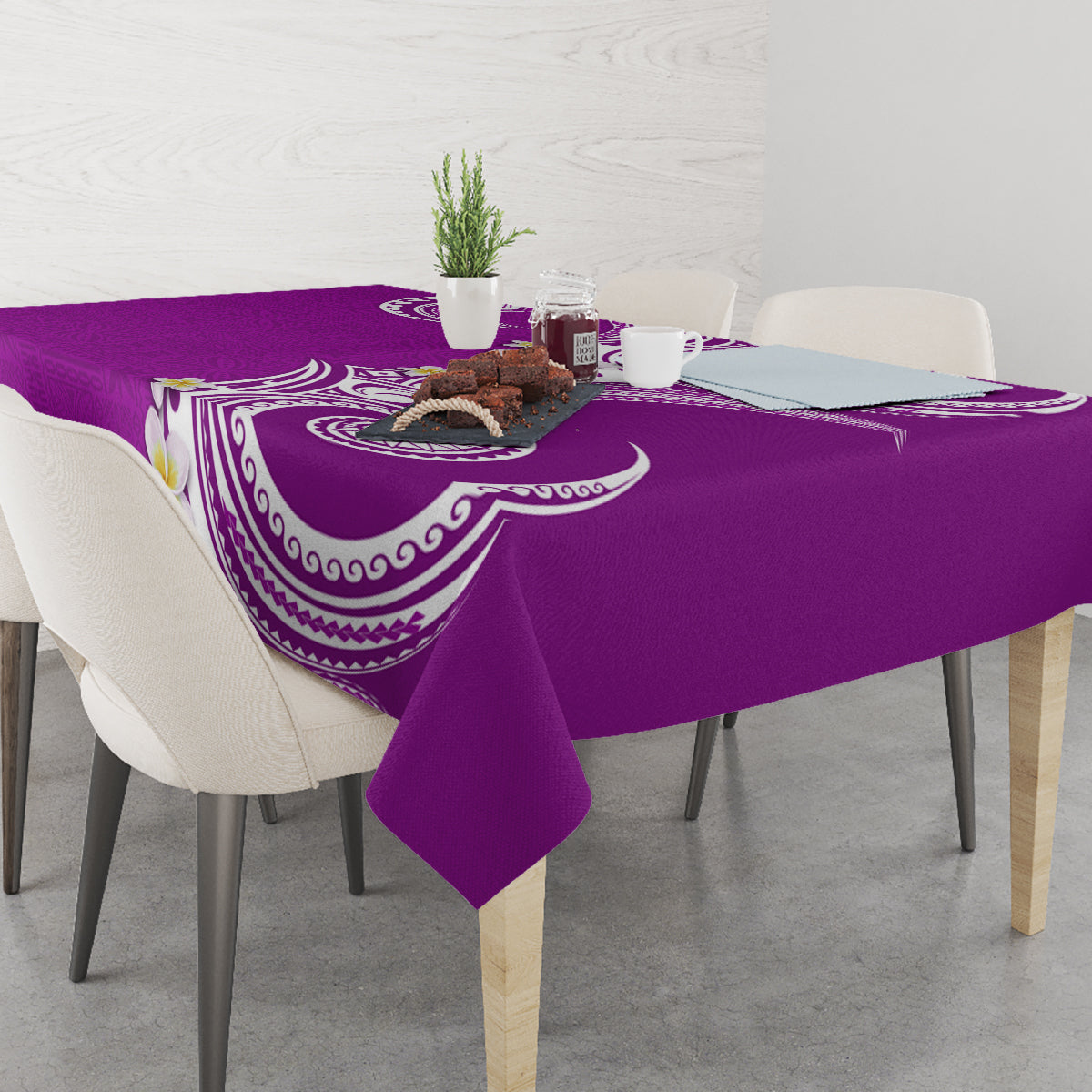 Aloha Polynesian Plumeria Flower Tablecloth Purple Color