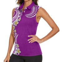 Aloha Polynesian Plumeria Flower Women Sleeveless Polo Shirt Purple Color