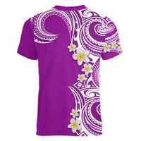 Aloha Polynesian Plumeria Flower Women V-Neck T-Shirt Purple Color