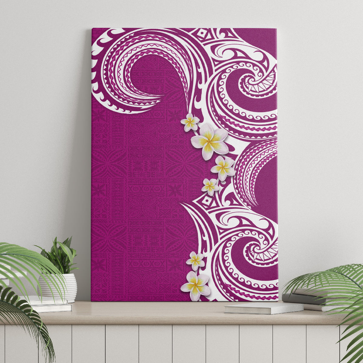 Aloha Polynesian Plumeria Flower Canvas Wall Art Pink Color