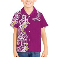Aloha Polynesian Plumeria Flower Family Matching Long Sleeve Bodycon Dress and Hawaiian Shirt Pink Color LT03 Son's Shirt Pink - Polynesian Pride