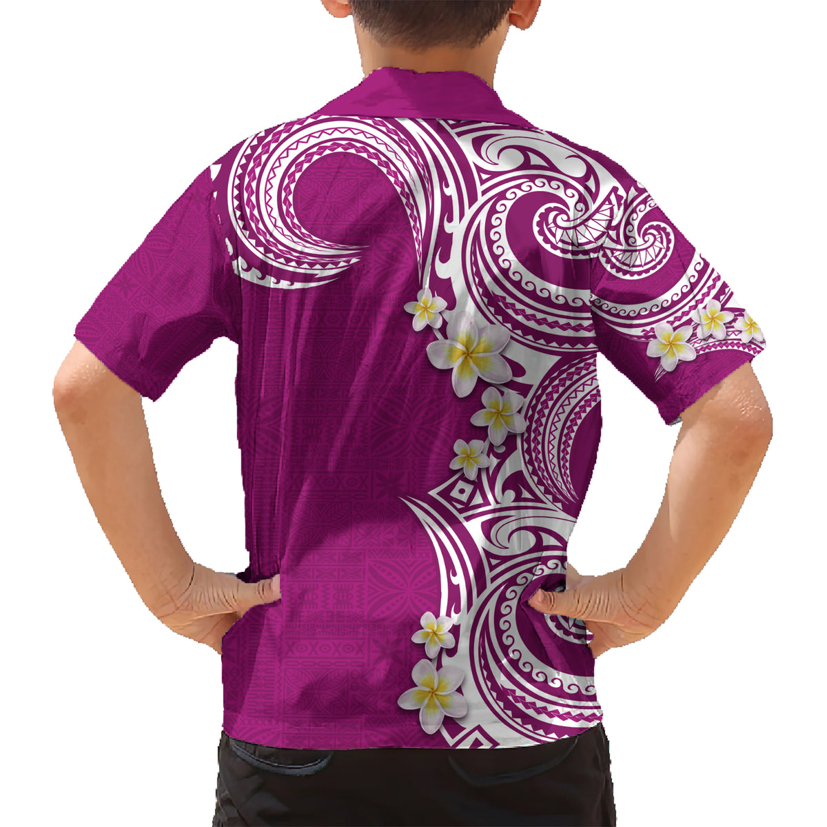 Aloha Polynesian Plumeria Flower Family Matching Short Sleeve Bodycon Dress and Hawaiian Shirt Pink Color LT03 - Polynesian Pride