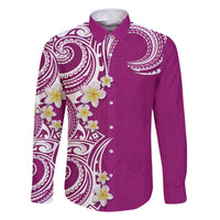 Aloha Polynesian Plumeria Flower Family Matching Short Sleeve Bodycon Dress and Hawaiian Shirt Pink Color LT03 Dad's Shirt - Long Sleeve Pink - Polynesian Pride