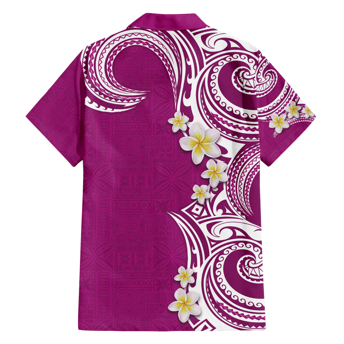 Aloha Polynesian Plumeria Flower Family Matching Tank Maxi Dress and Hawaiian Shirt Pink Color