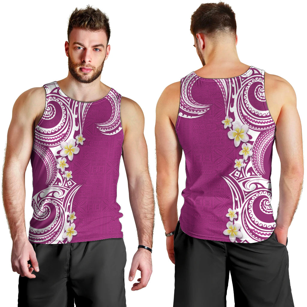 Aloha Polynesian Plumeria Flower Men Tank Top Pink Color LT03 - Polynesian Pride