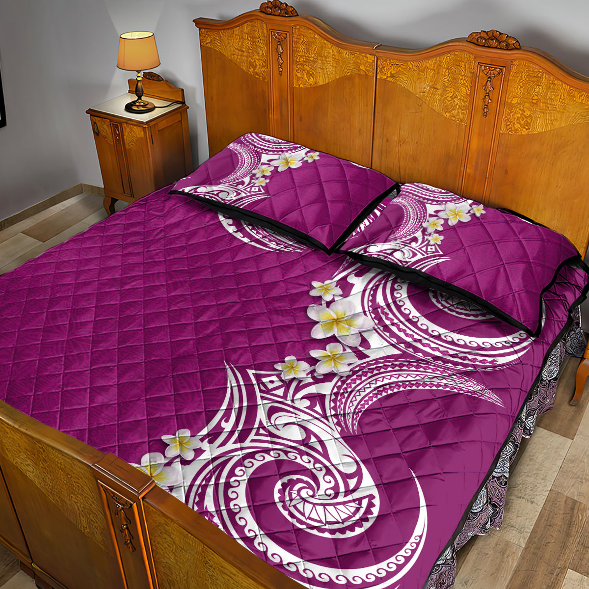 Aloha Polynesian Plumeria Flower Quilt Bed Set Pink Color