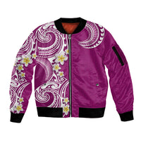 Aloha Polynesian Plumeria Flower Sleeve Zip Bomber Jacket Pink Color
