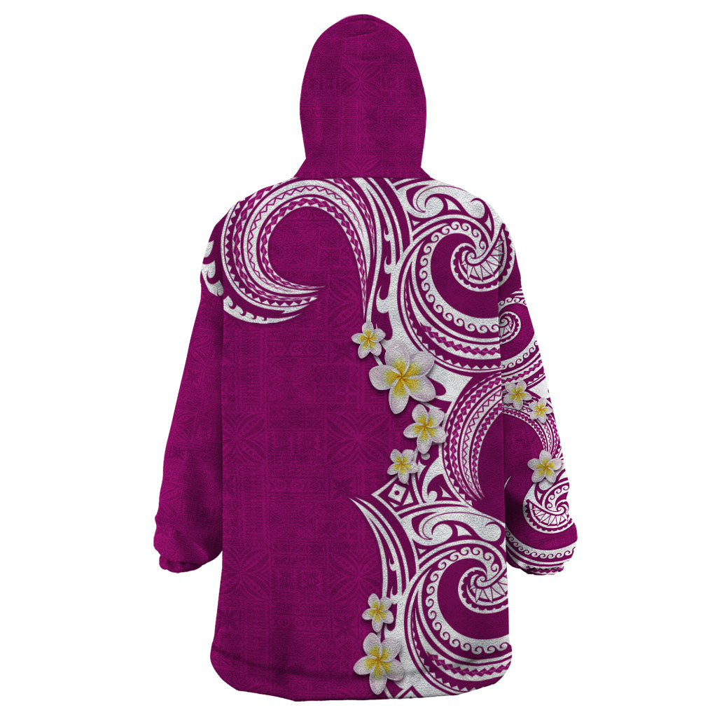 Aloha Polynesian Plumeria Flower Wearable Blanket Hoodie Pink Color
