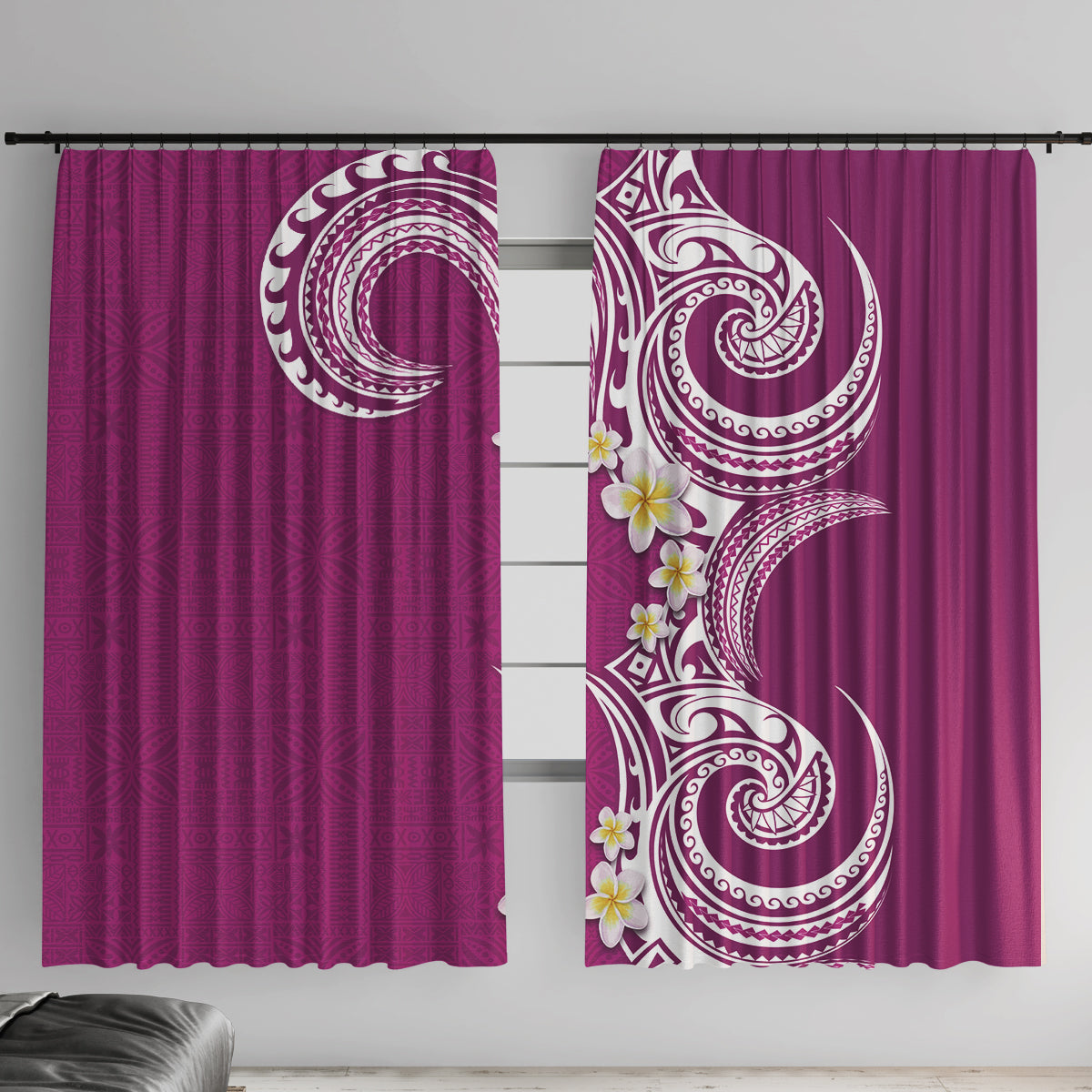 Aloha Polynesian Plumeria Flower Window Curtain Pink Color LT03 With Hooks Pink - Polynesian Pride