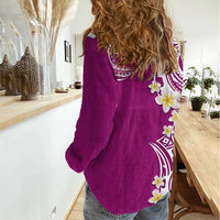 Aloha Polynesian Plumeria Flower Women Casual Shirt Pink Color