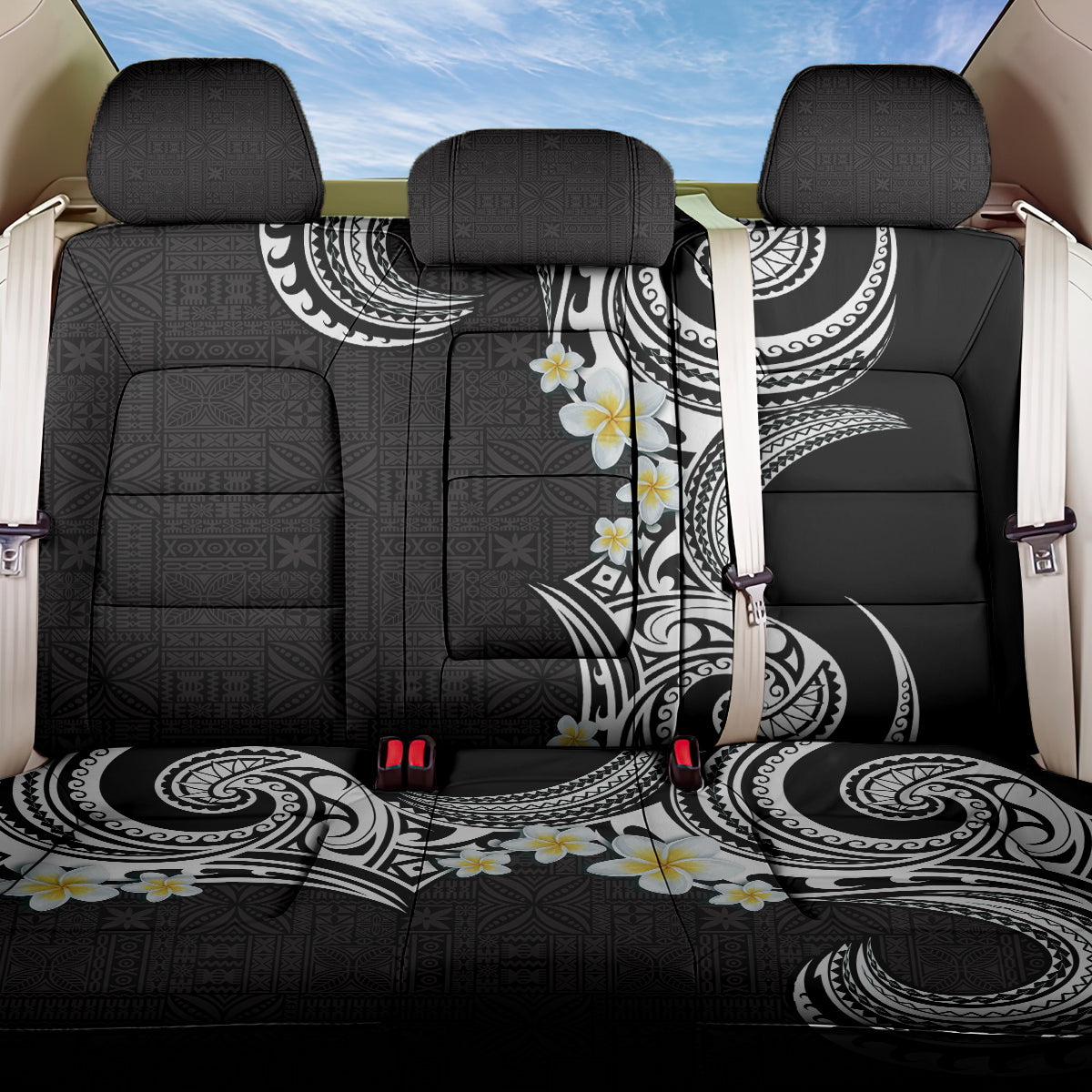 Aloha Polynesian Plumeria Flower Back Car Seat Cover Black White Color