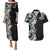Aloha Polynesian Plumeria Flower Couples Matching Puletasi and Hawaiian Shirt Black White Color