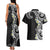 Aloha Polynesian Plumeria Flower Couples Matching Tank Maxi Dress and Hawaiian Shirt Black White Color