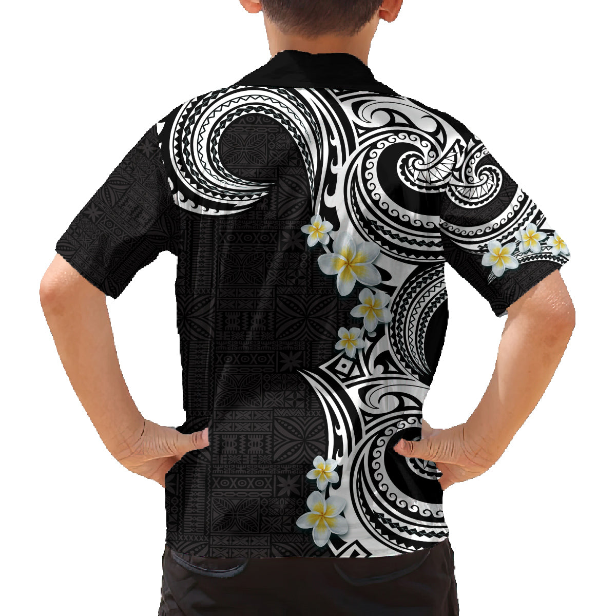 Aloha Polynesian Plumeria Flower Family Matching Long Sleeve Bodycon Dress and Hawaiian Shirt Black White Color LT03 - Polynesian Pride