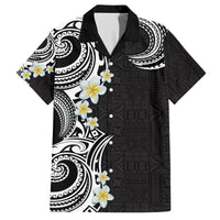 Aloha Polynesian Plumeria Flower Family Matching Long Sleeve Bodycon Dress and Hawaiian Shirt Black White Color LT03 Dad's Shirt - Short Sleeve Black - Polynesian Pride