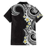 Aloha Polynesian Plumeria Flower Family Matching Puletasi and Hawaiian Shirt Black White Color