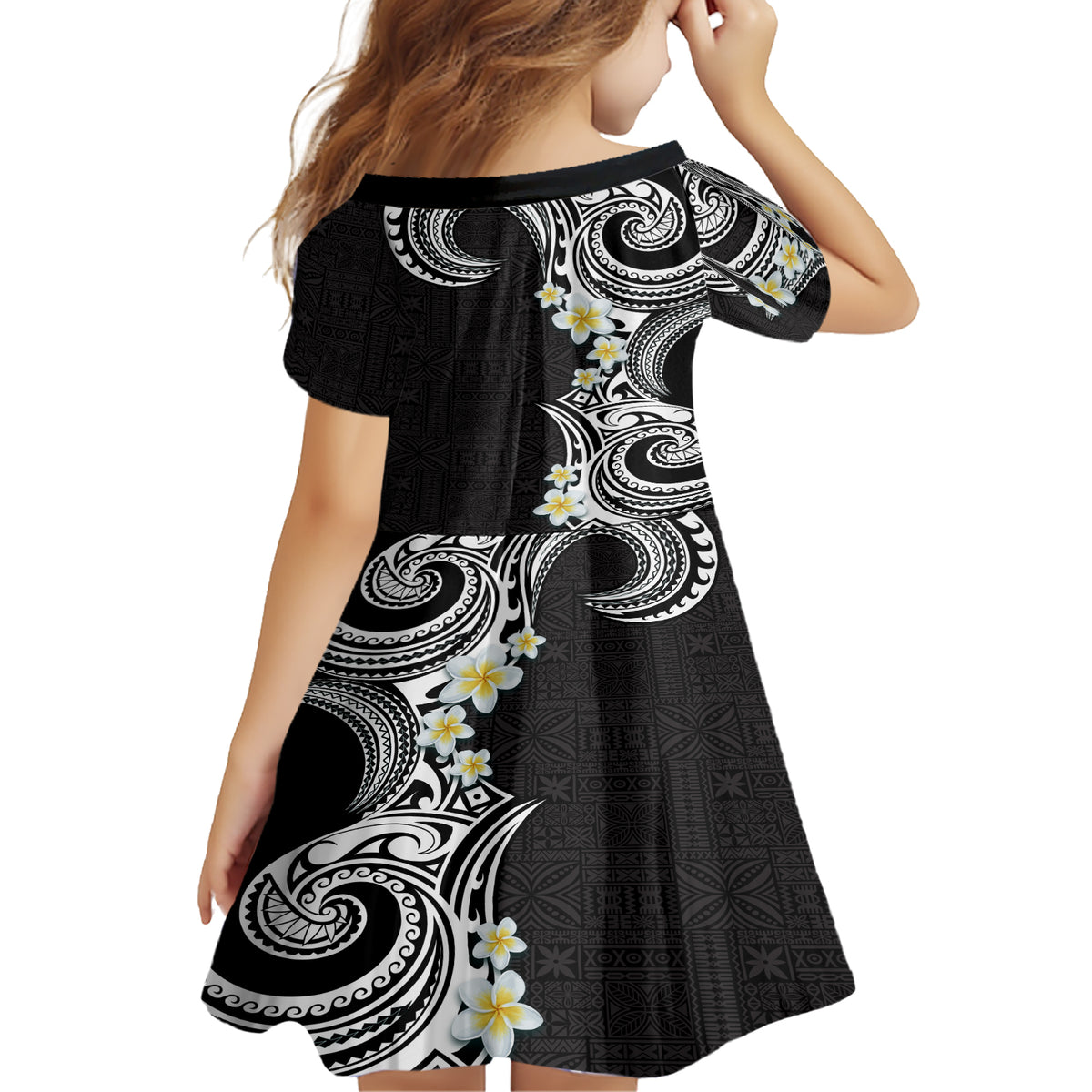 Aloha Polynesian Plumeria Flower Family Matching Short Sleeve Bodycon Dress and Hawaiian Shirt Black White Color LT03 - Polynesian Pride