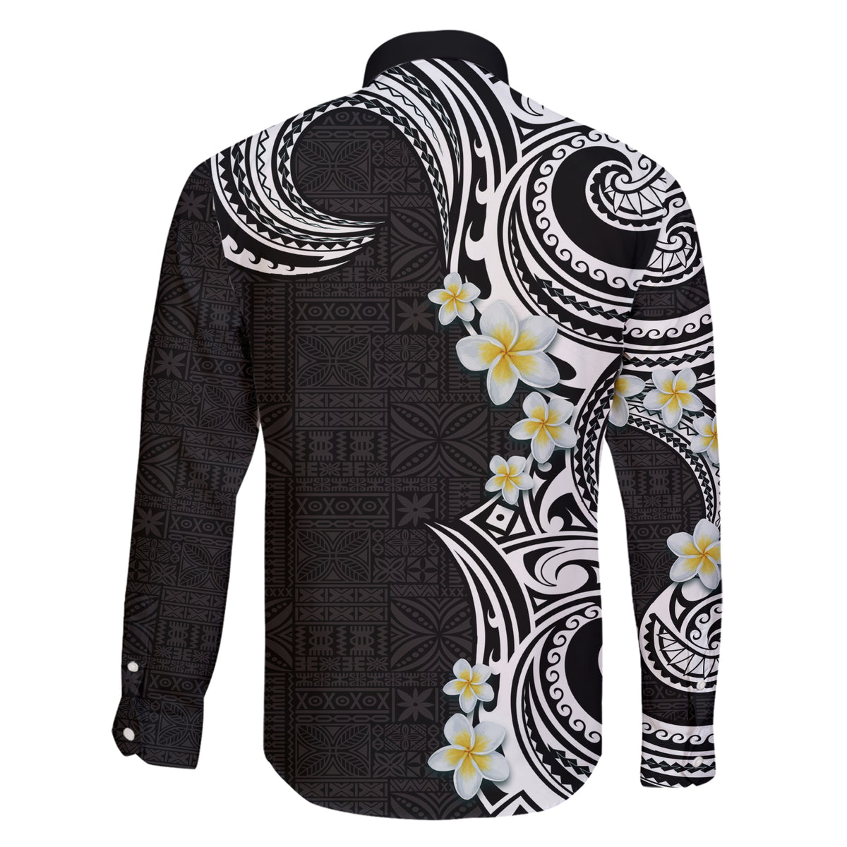 Aloha Polynesian Plumeria Flower Family Matching Short Sleeve Bodycon Dress and Hawaiian Shirt Black White Color LT03 - Polynesian Pride