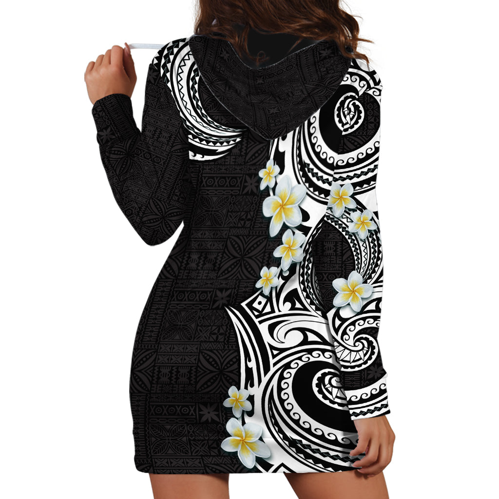 Aloha Polynesian Plumeria Flower Hoodie Dress Black White Color