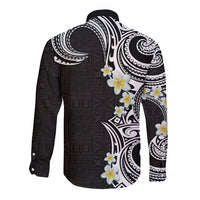 Aloha Polynesian Plumeria Flower Long Sleeve Button Shirt Black White Color