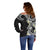 Aloha Polynesian Plumeria Flower Off Shoulder Sweater Black White Color