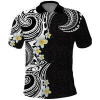 Aloha Polynesian Plumeria Flower Polo Shirt Black White Color