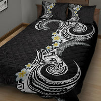 Aloha Polynesian Plumeria Flower Quilt Bed Set Black White Color