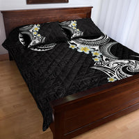 Aloha Polynesian Plumeria Flower Quilt Bed Set Black White Color