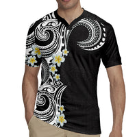 Aloha Polynesian Plumeria Flower Rugby Jersey Black White Color