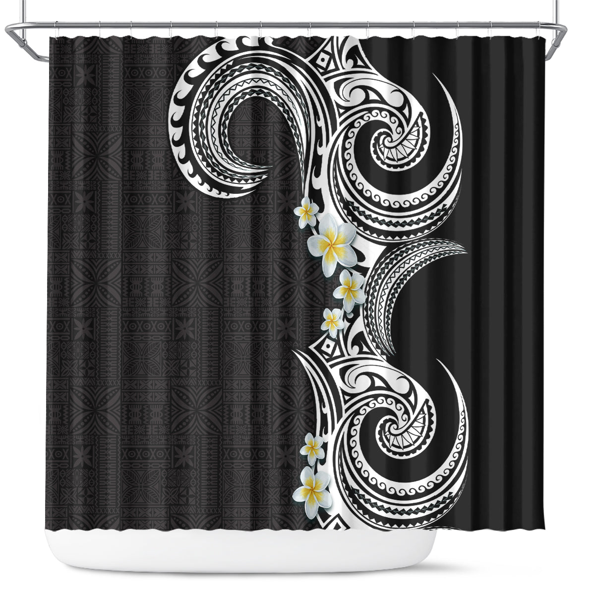 Aloha Polynesian Plumeria Flower Shower Curtain Black White Color LT03 Black - Polynesian Pride