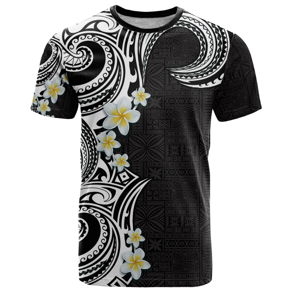 Aloha Polynesian Plumeria Flower T Shirt Black White Color LT03 Black - Polynesian Pride