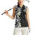Aloha Polynesian Plumeria Flower Women Sleeveless Polo Shirt Black White Color