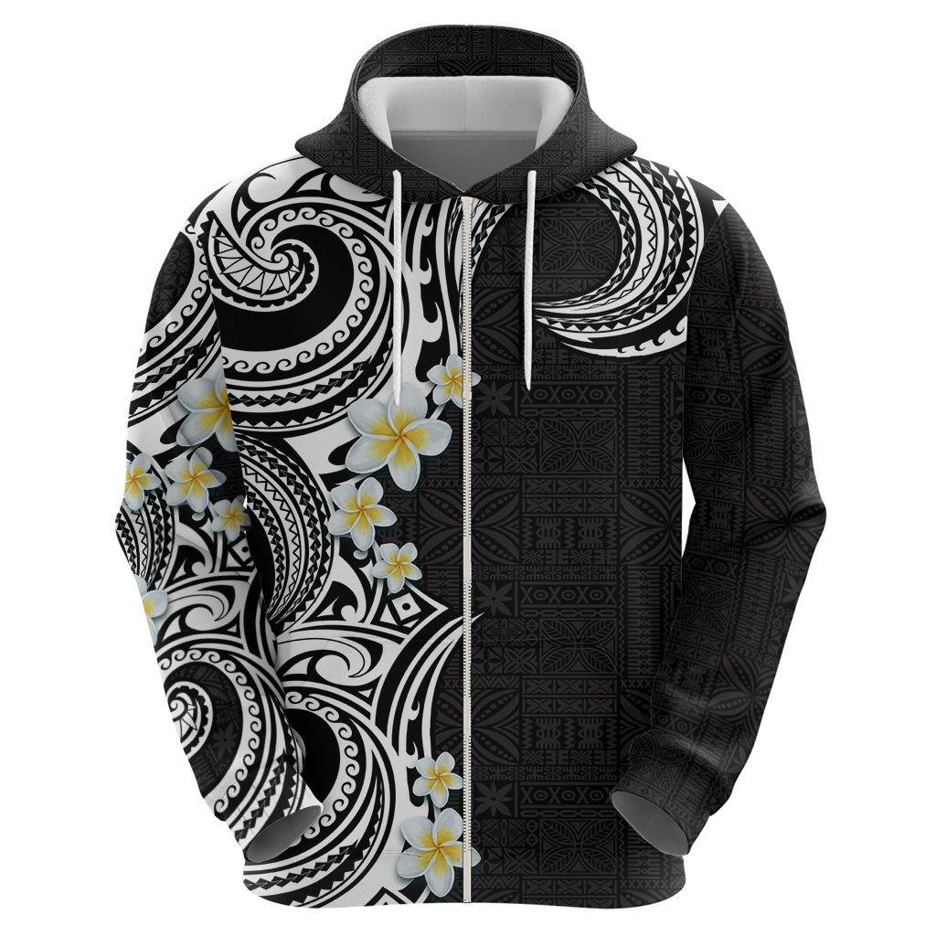 Aloha Polynesian Plumeria Flower Zip Hoodie Black White Color LT03 - Polynesian Pride