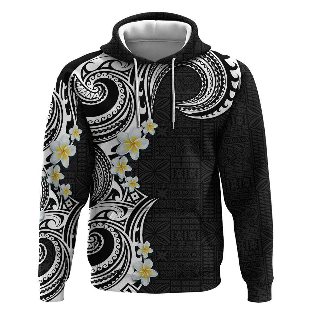 Aloha Polynesian Plumeria Flower Zip Hoodie Black White Color LT03 Pullover Hoodie Black - Polynesian Pride