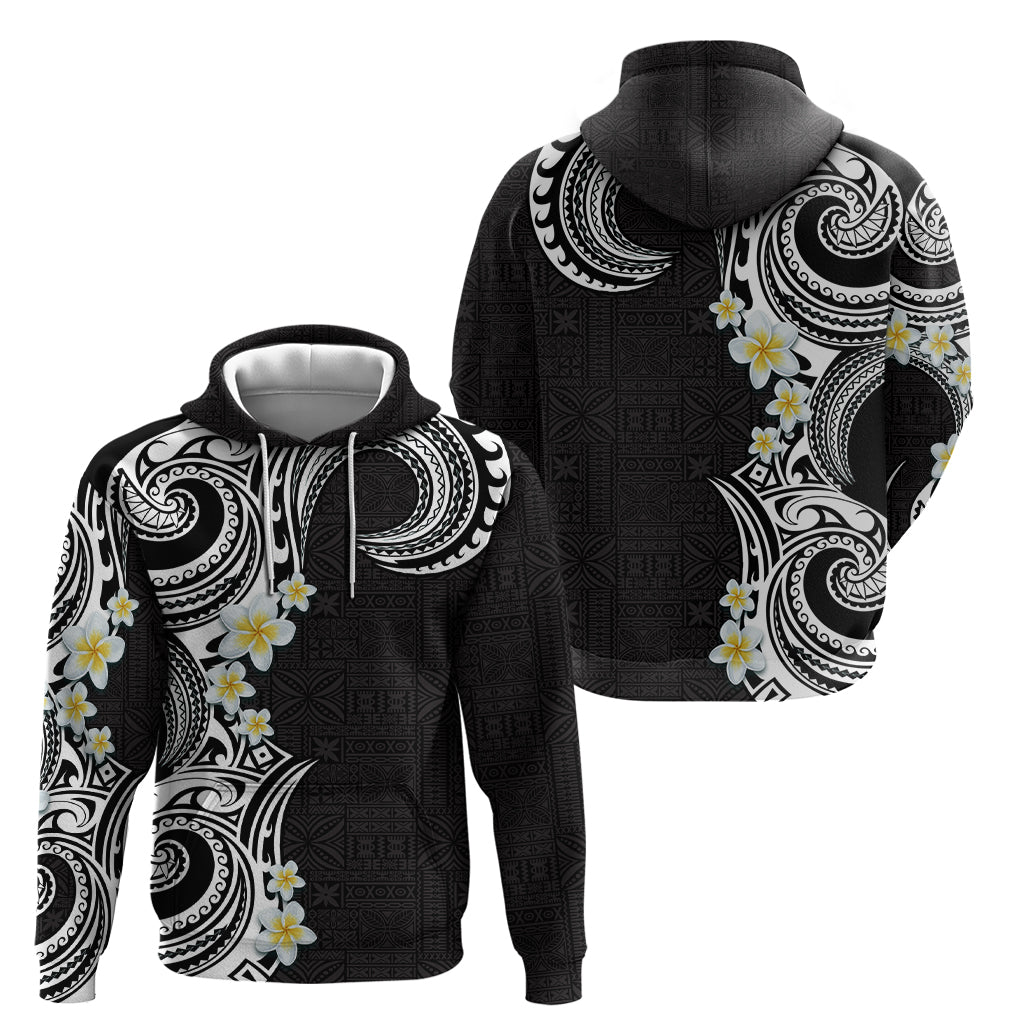 Aloha Polynesian Plumeria Flower Zip Hoodie Black White Color LT03 - Polynesian Pride