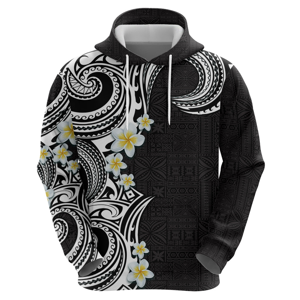 Aloha Polynesian Plumeria Flower Zip Hoodie Black White Color LT03 - Polynesian Pride