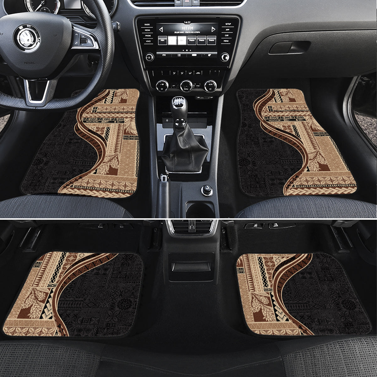 Samoa Siapo Motif and Tapa Pattern Half Style Car Mats Beige Color LT03 Set 4pcs Beige - Polynesian Pride