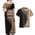 Samoa Siapo Motif and Tapa Pattern Half Style Couples Matching Off Shoulder Maxi Dress and Hawaiian Shirt Beige Color