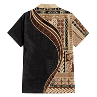 Samoa Siapo Motif and Tapa Pattern Half Style Family Matching Off Shoulder Maxi Dress and Hawaiian Shirt Beige Color