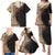 Samoa Siapo Motif and Tapa Pattern Half Style Family Matching Puletasi and Hawaiian Shirt Beige Color