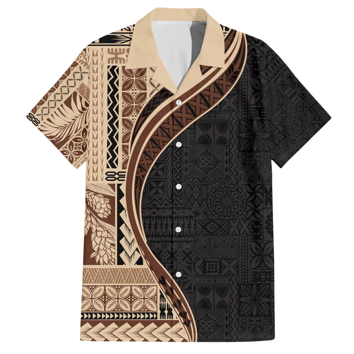 Samoa Siapo Motif and Tapa Pattern Half Style Hawaiian Shirt Beige Color LT03 Beige - Polynesian Pride