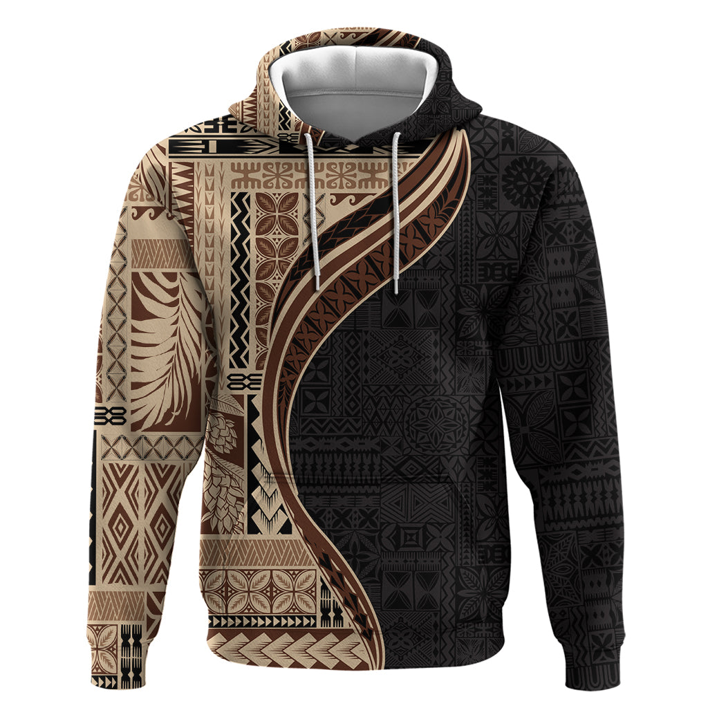 Samoa Siapo Motif and Tapa Pattern Half Style Hoodie Beige Color