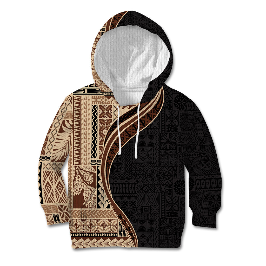 Samoa Siapo Motif and Tapa Pattern Half Style Kid Hoodie Beige Color LT03 Hoodie Beige - Polynesian Pride